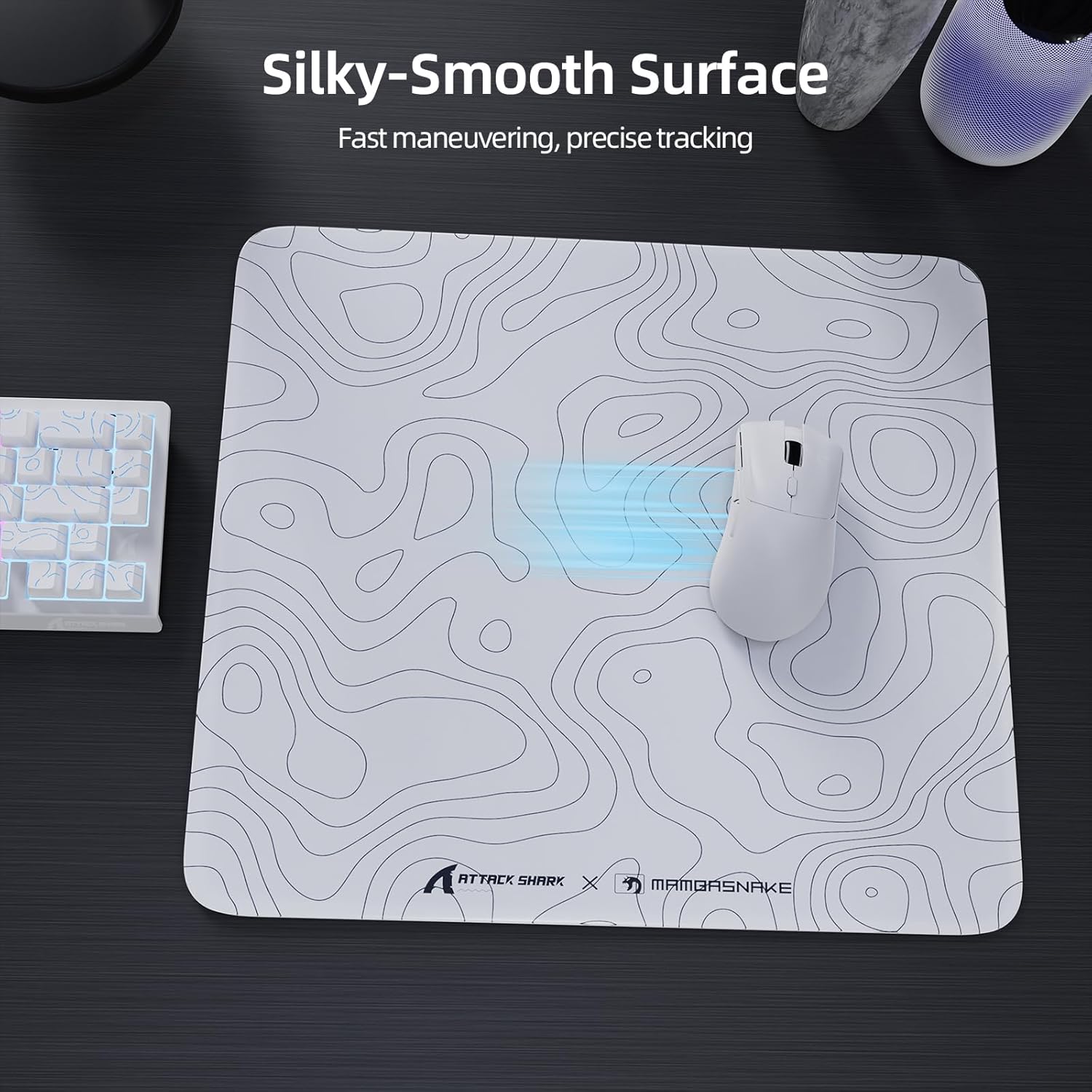ATTACK SHARK CM05 Glass Gaming Mouse Pad,17.7x15.7 in Large Mouse Mat,Non Slip 9H Hard Mousepads,Nano-Textured Glass Surface with Improved Precision and Speed for FPS/MOBA - Black Contour