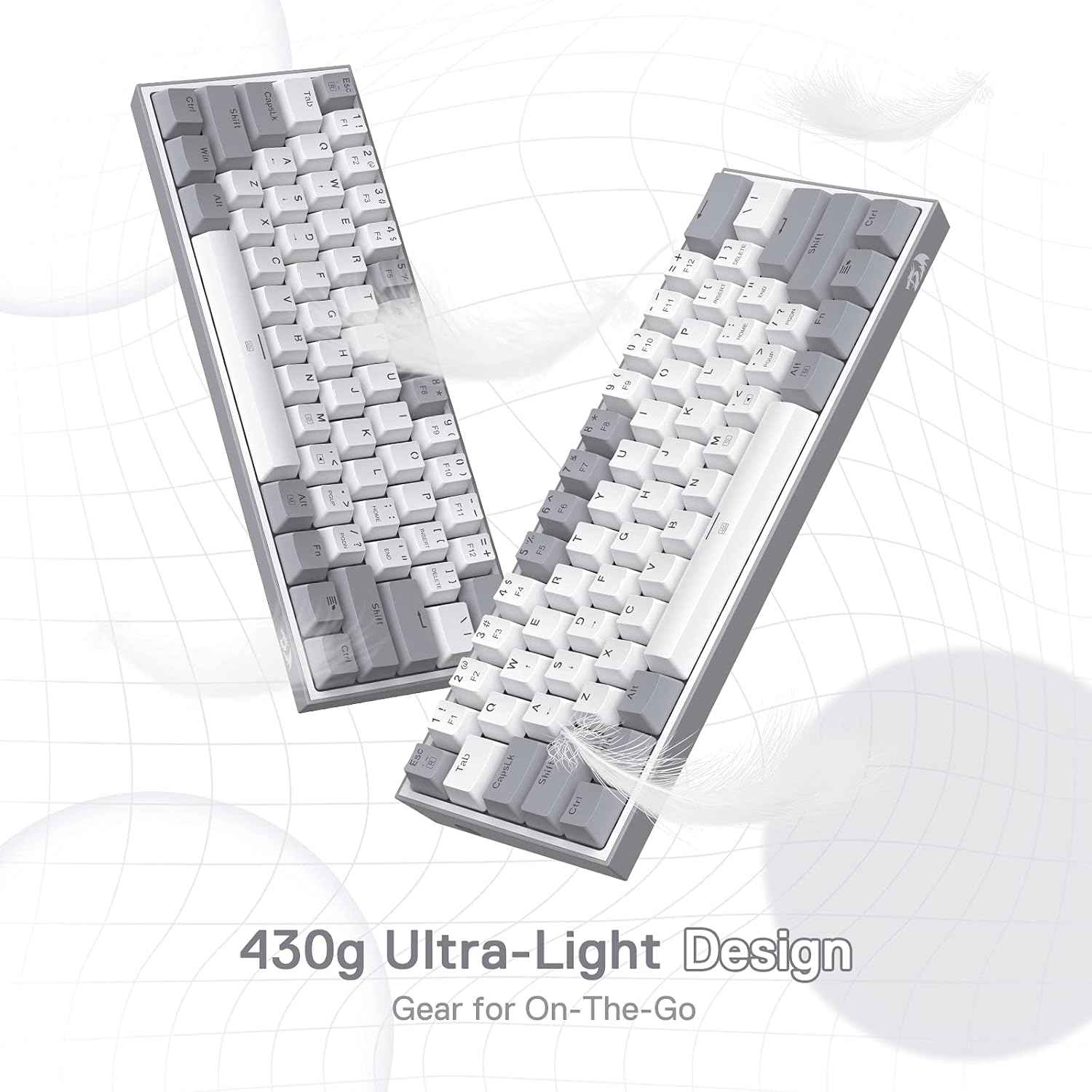Redragon K617-RGB White/Gray Mechanical Gaming Keyboard – 60% Compact, RGB, Hot-Swappable
