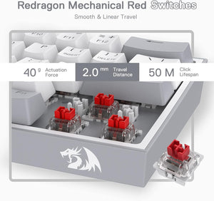 Redragon K617-RGB White/Gray Mechanical Gaming Keyboard – 60% Compact, RGB, Hot-Swappable