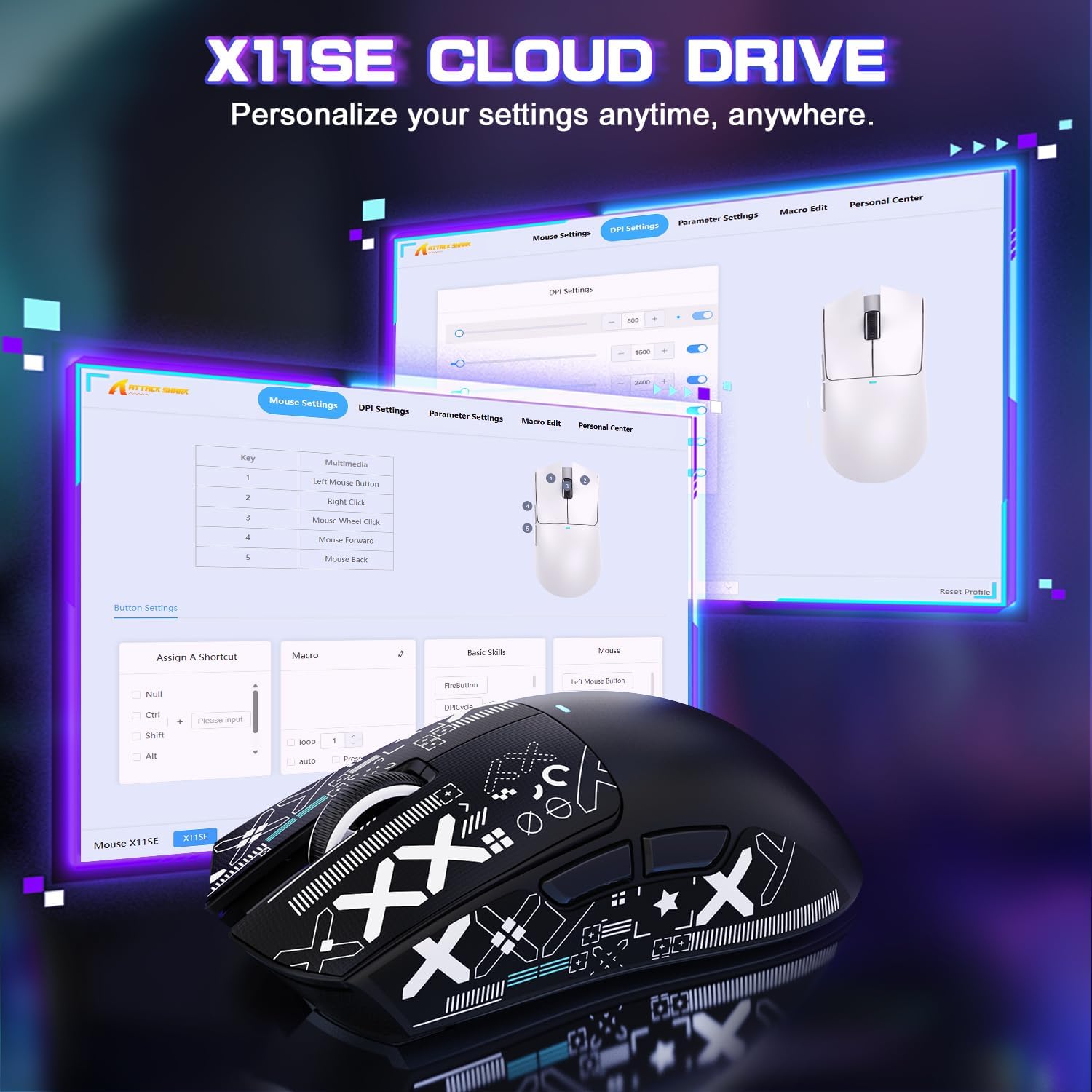 ATTACK SHARK X11SE Ultra-Light Wireless Gaming Mouse,22000 DPI,Tri-Modes BT5.2/Type-C Wired/2.4G,PixArt PAW3311 Gaming Sensor,5 Programmable Buttons for Laptop,PC,Mac Gamer(Black&Sticker)