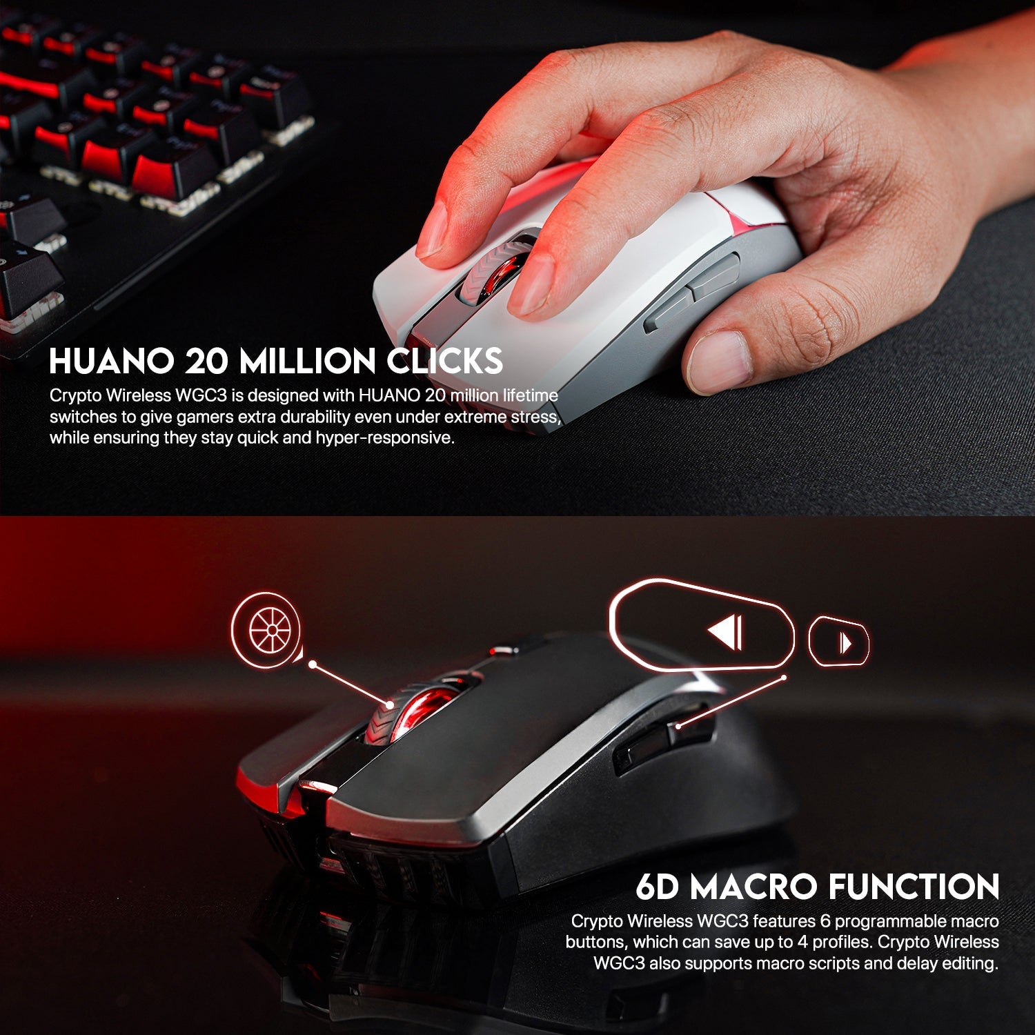 Fantech Crypto WGC3 Wireless Mouse Gaming Crypto Polling Rate 1000Hz DPI 10000- white