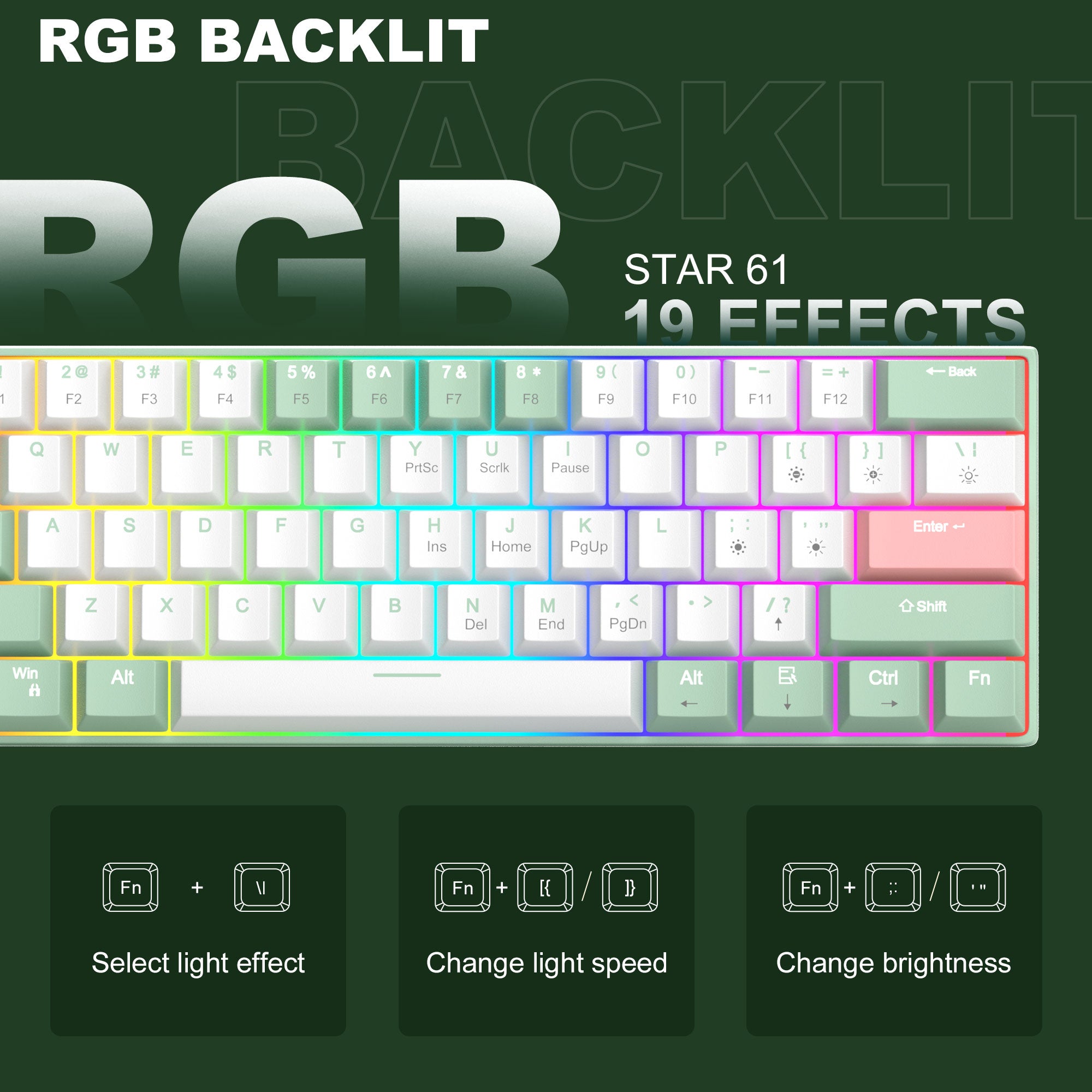 MageGee STAR61 Wired Mechanical Keyboard (Lubed Ginger cat switch Sound Foam Layer )