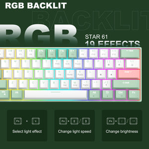 MageGee STAR61 Wired Mechanical Keyboard (Lubed Ginger cat switch Sound Foam Layer )