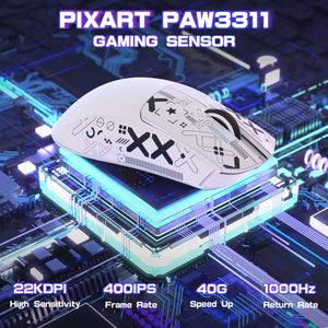 ATTACK SHARK X11SE Ultra-Light Wireless Gaming Mouse,22000 DPI,Tri-Modes BT5.2/Type-C Wired/2.4G,PixArt PAW3311 Gaming Sensor,5 Programmable Buttons for Laptop,PC,Mac Gamer(white&Sticker)