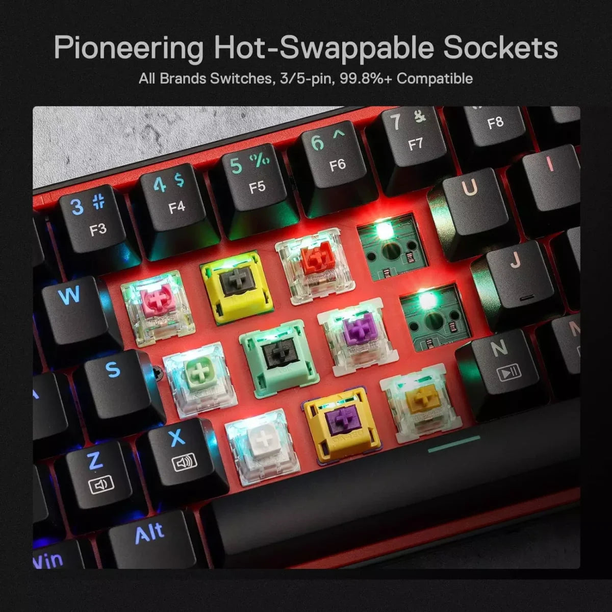 Redragon K628 Pollux 75% Wired RGB Gaming Keyboard Red Switch