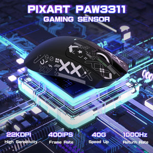 ATTACK SHARK X11SE Ultra-Light Wireless Gaming Mouse,22000 DPI,Tri-Modes BT5.2/Type-C Wired/2.4G,PixArt PAW3311 Gaming Sensor,5 Programmable Buttons for Laptop,PC,Mac Gamer(Black&Sticker)