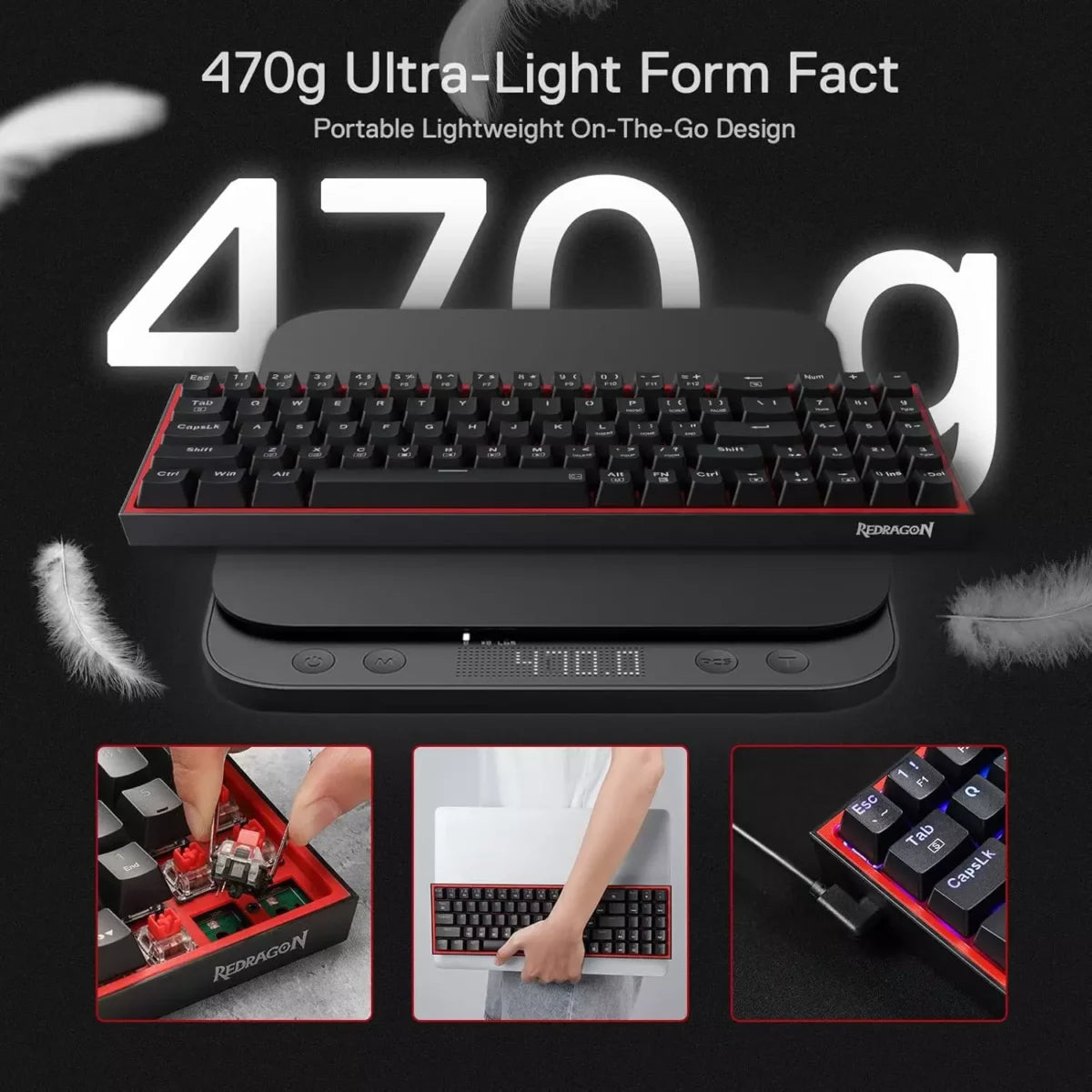 Redragon K628 Pollux 75% Wired RGB Gaming Keyboard Red Switch