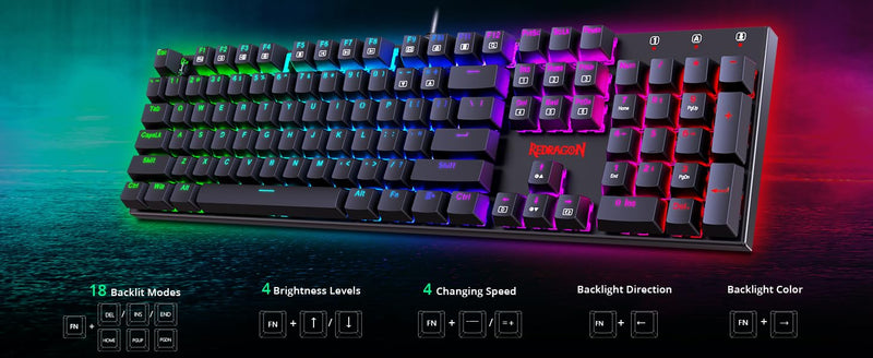 REDRAGON K565R RUDRA ELITE Rainbow Backlit Mechanical Gaming Keyboard Blue SWITCH - عربي/eng