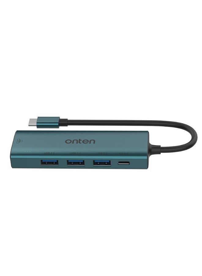 ONTEN UC121 USB C HUB 5-in-1, 1X Ethernet RJ45 100Mbps Port 2X USB 2.0, 1X USB 3.0, USB-C Port PD 3.0