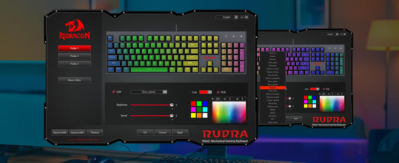 REDRAGON K565R RUDRA ELITE Rainbow Backlit Mechanical Gaming Keyboard Red SWITCH - عربي/eng