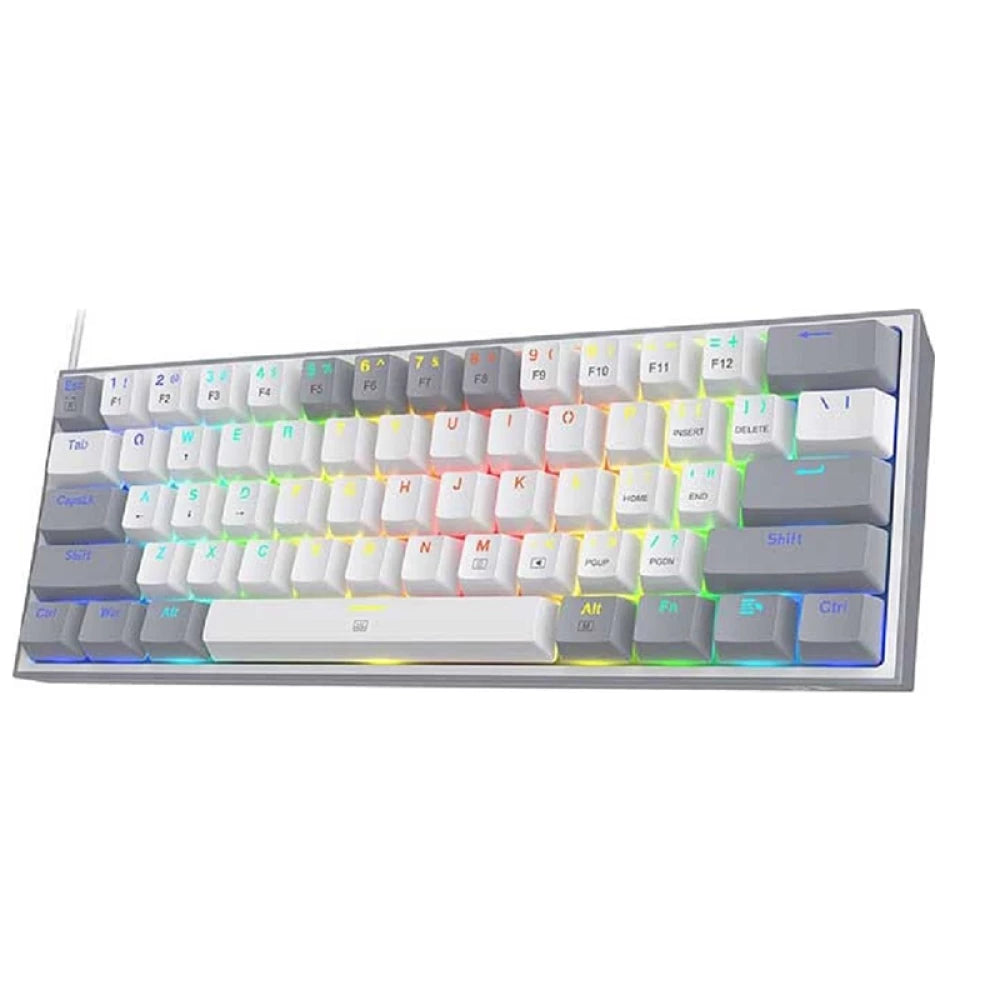 Redragon K616 Fizz Pro RGB – 60% keyboard with red mechanical switches, Bluetooth & USB-C wired connectivity WHITE/GRAY - عربي/eng