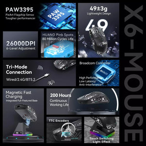 ATTACK SHARK X6 Three Modes Gaming Mouse With Charging Dock