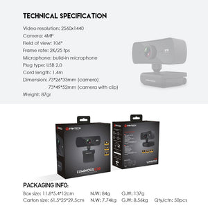 Fantech C30 LUMINOUS Quad HD 2K Webcam With Built-In Microphone
