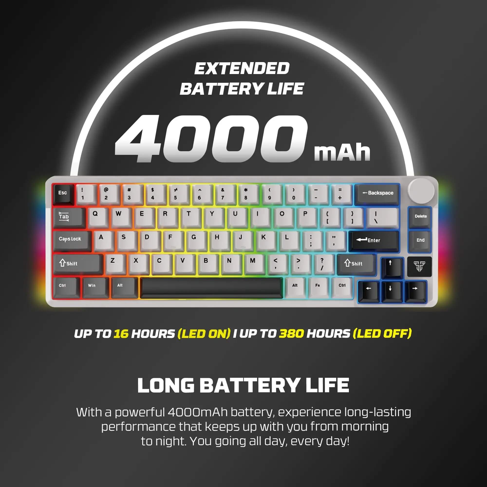 FANTECH MK919 ATOM PRO66 Mechanical Gaming Keyboard light Grey - 3 Mode Connection Eng/عربي