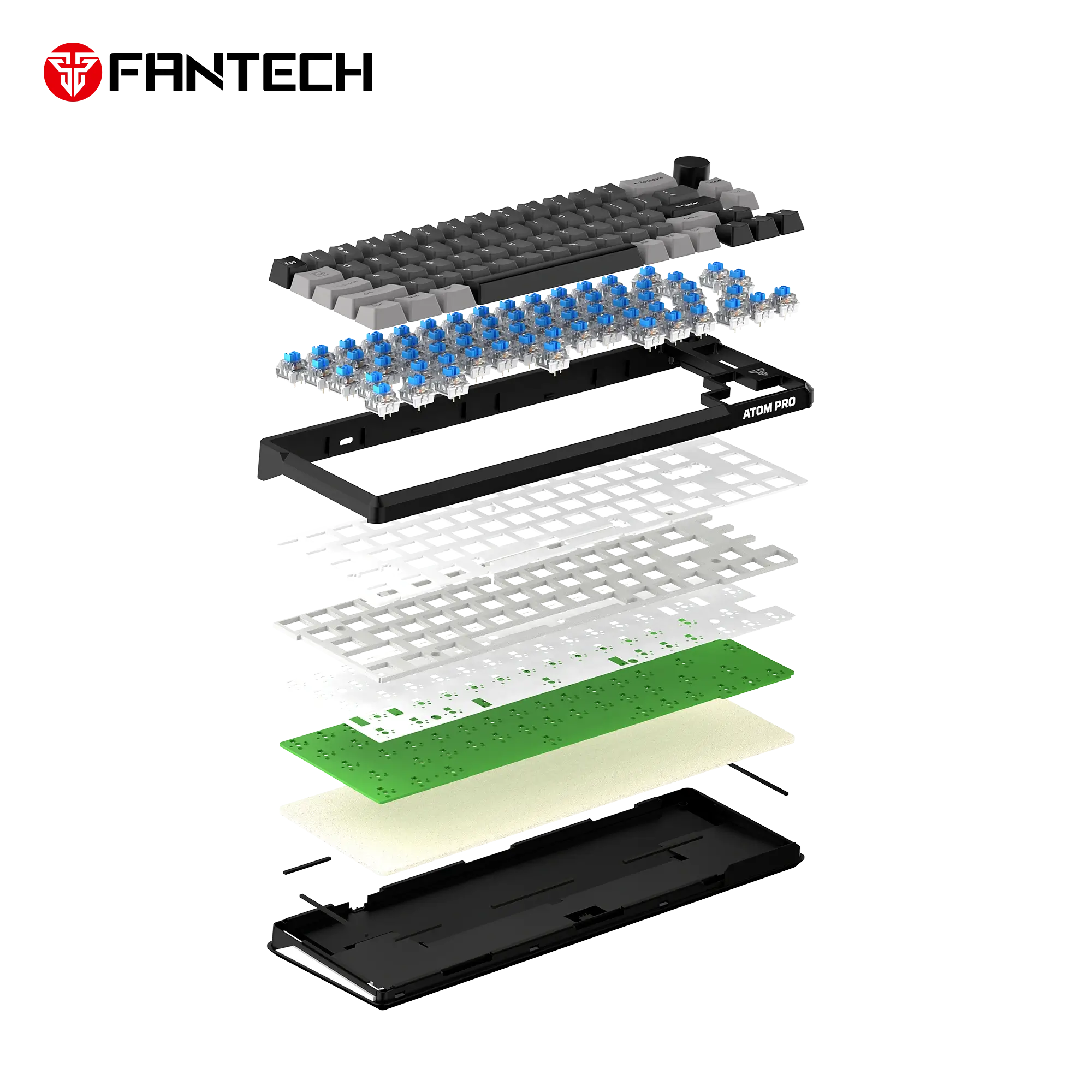 FANTECH MK919 ATOM PRO66 Mechanical Gaming Keyboard light Grey - 3 Mode Connection Eng/عربي