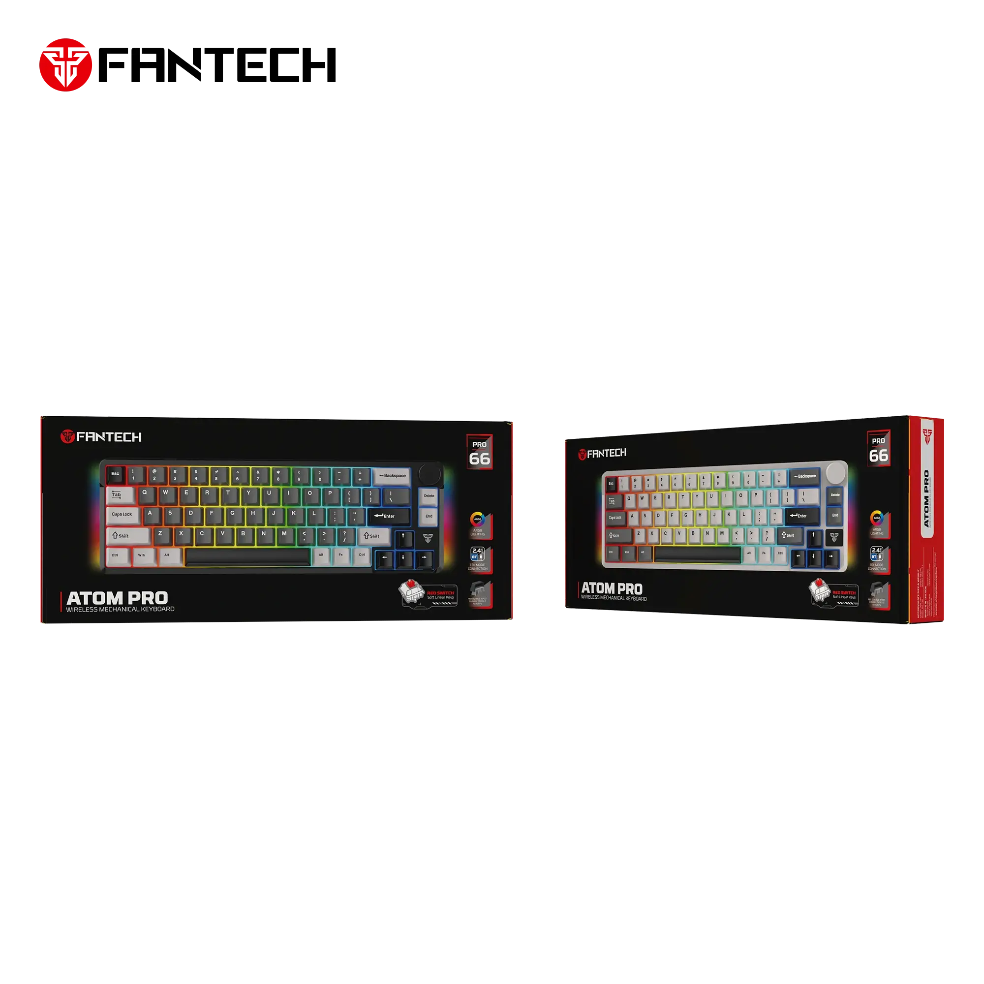 FANTECH MK919 ATOM PRO66 Mechanical Gaming Keyboard light Grey - 3 Mode Connection Eng/عربي