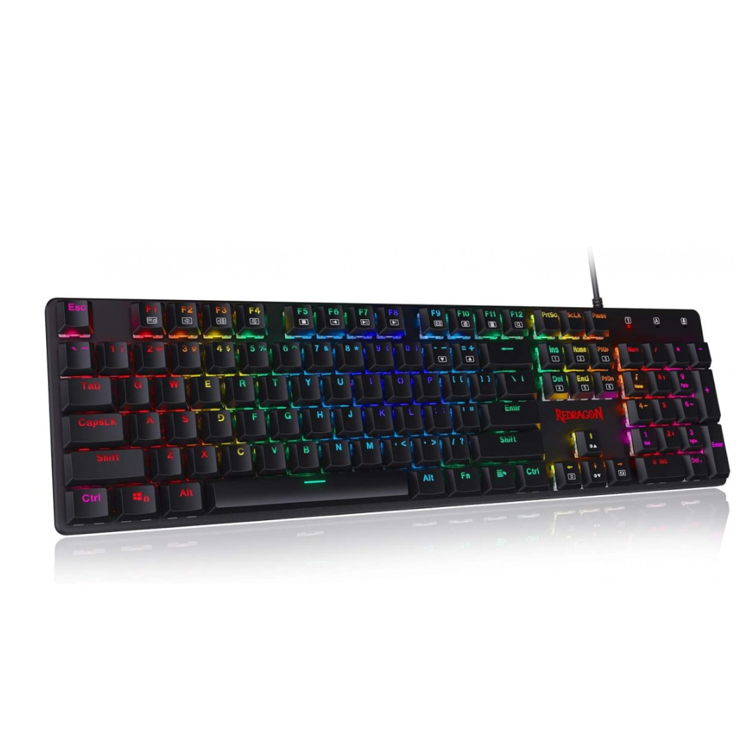 Redragon K589 Shrapnel RGB Low Profile Mechanical Gaming Keyboard, 104 Keys Anti-ghosting Mechanical Keyboard with Linear & Quiet Red Switches, Fast Actuation with Less Travel and Smooth Keys - عربي/eng