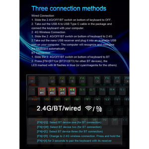 Redragon K552 TKL Wireless RGB Mechanical Keyboard 5.0 BT/2.4 Ghz/Wired Three Modes Blue Switches for PC Laptop Cell Phone - عربي/eng