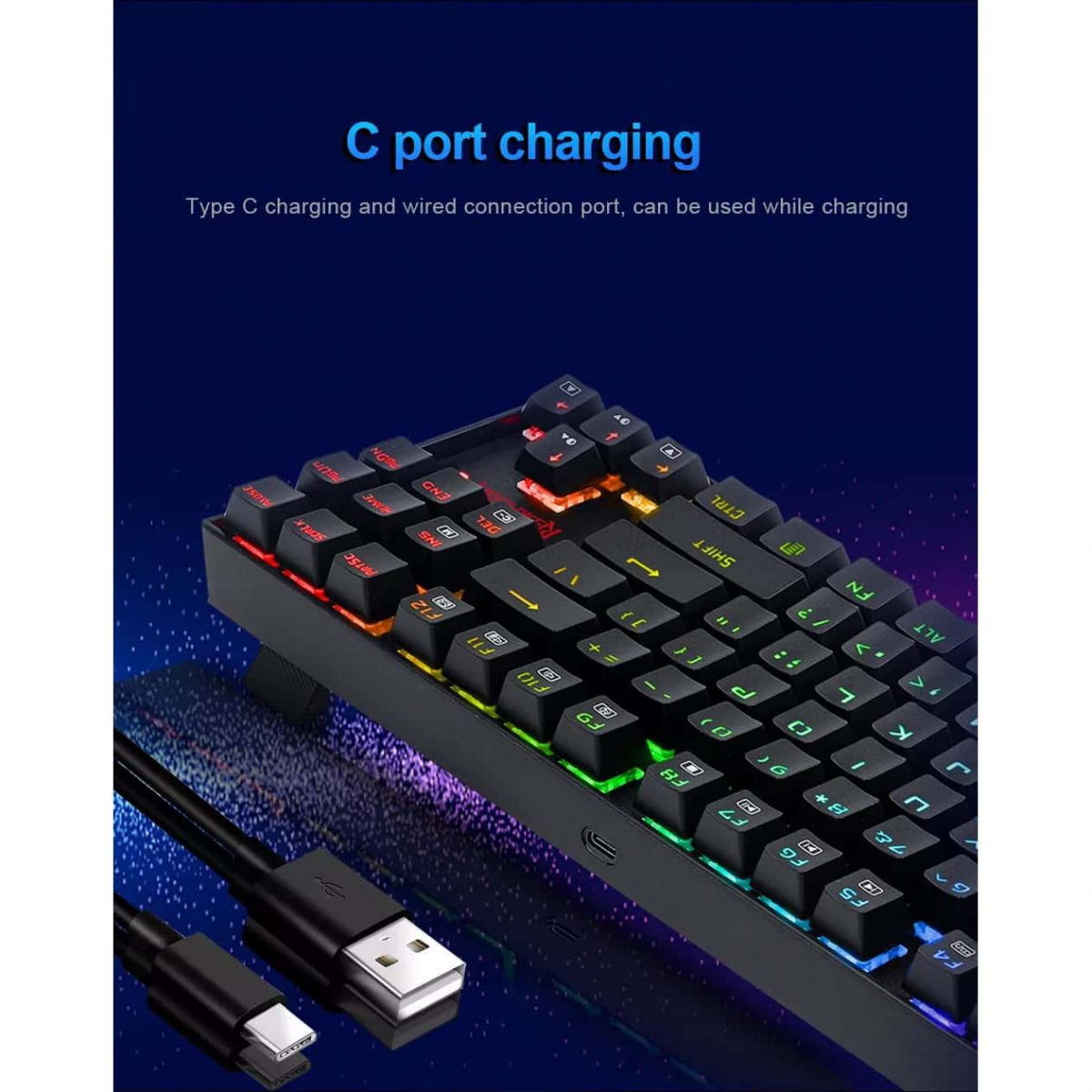 Redragon K552 TKL Wireless RGB Mechanical Keyboard 5.0 BT/2.4 Ghz/Wired Three Modes Blue Switches for PC Laptop Cell Phone - عربي/eng