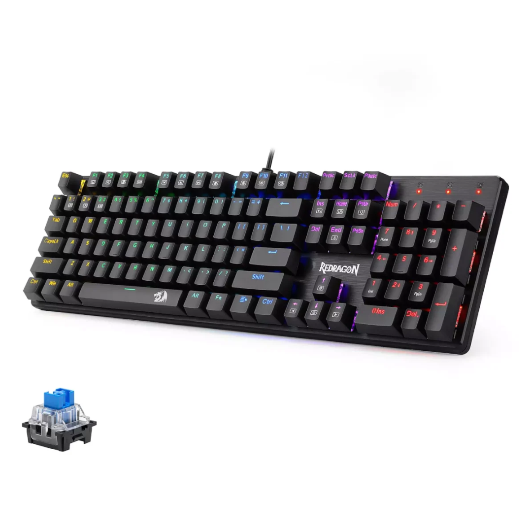 Redragon K608 Valheim Rainbow Gaming Keyboard, 104 Keys NKRO Mechanical Keyboard w/Soft Tactile and Low Noise BLUE Switch - عربي/eng