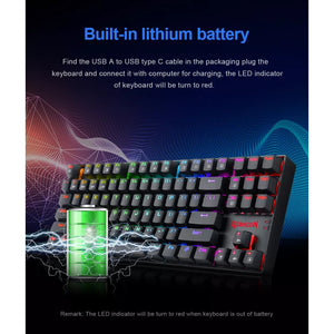 Redragon K552 TKL Wireless RGB Mechanical Keyboard 5.0 BT/2.4 Ghz/Wired Three Modes Blue Switches for PC Laptop Cell Phone - عربي/eng