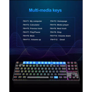Redragon K552 TKL Wireless RGB Mechanical Keyboard 5.0 BT/2.4 Ghz/Wired Three Modes Blue Switches for PC Laptop Cell Phone - عربي/eng