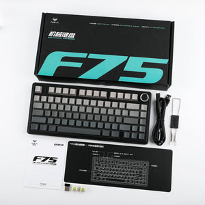 AULA F75 Mechanical Keyboard Gaming, 2.4 GHz/Type-C/BT5.0 Wireless Gaming Keyboard 75 Percent, Side Engraved, Structure of Seal, Hot Swappable Wireless Keyboard RGB (Grey with Colour Gradient)