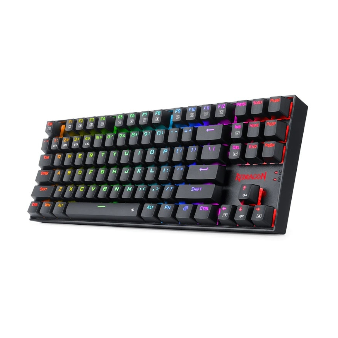 Redragon K552 TKL Wireless RGB Mechanical Keyboard 5.0 BT/2.4 Ghz/Wired Three Modes Blue Switches for PC Laptop Cell Phone - عربي/eng