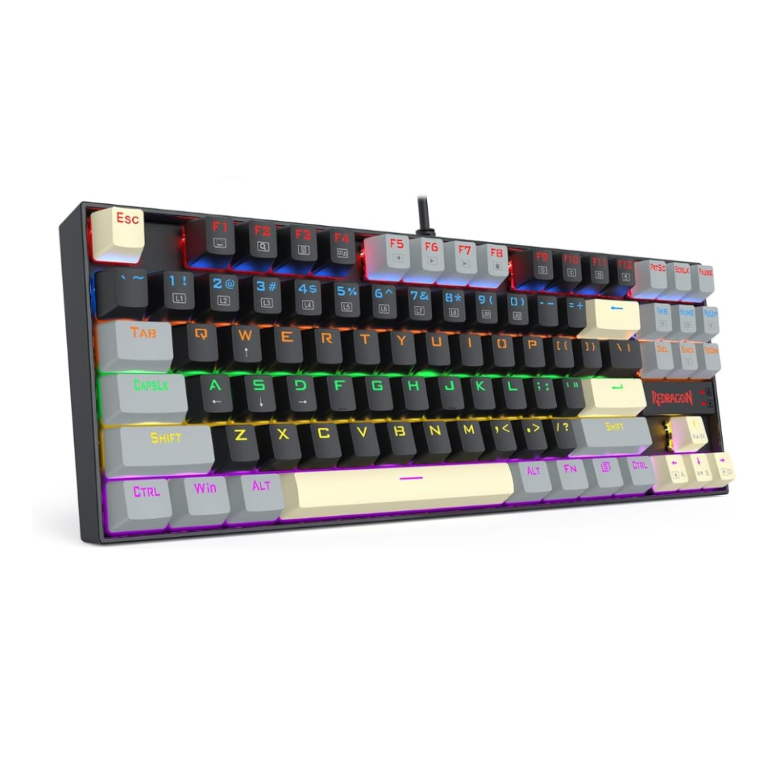 Redragon K552 LGY-R kumara Rainbow Backlight Red Switch Mechanical Gaming Keyboard-Black - عربي/eng