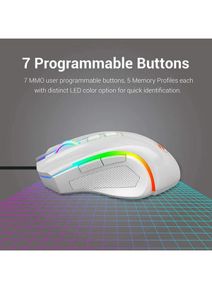Redragon M607 Griffin 7200 DPI RGB Gaming Mouse WHITE