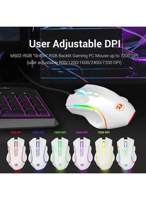 Redragon M607 Griffin 7200 DPI RGB Gaming Mouse WHITE