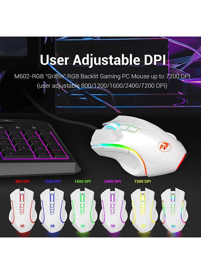 Redragon M607 Griffin 7200 DPI RGB Gaming Mouse WHITE