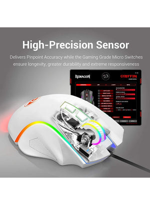 Redragon M607 Griffin 7200 DPI RGB Gaming Mouse WHITE