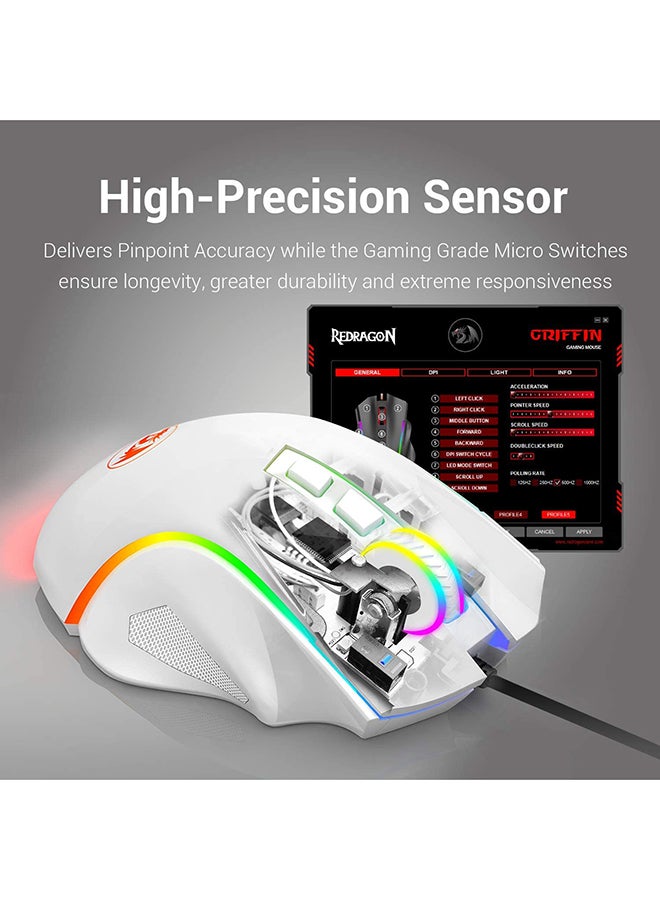 Redragon M607 Griffin 7200 DPI RGB Gaming Mouse WHITE