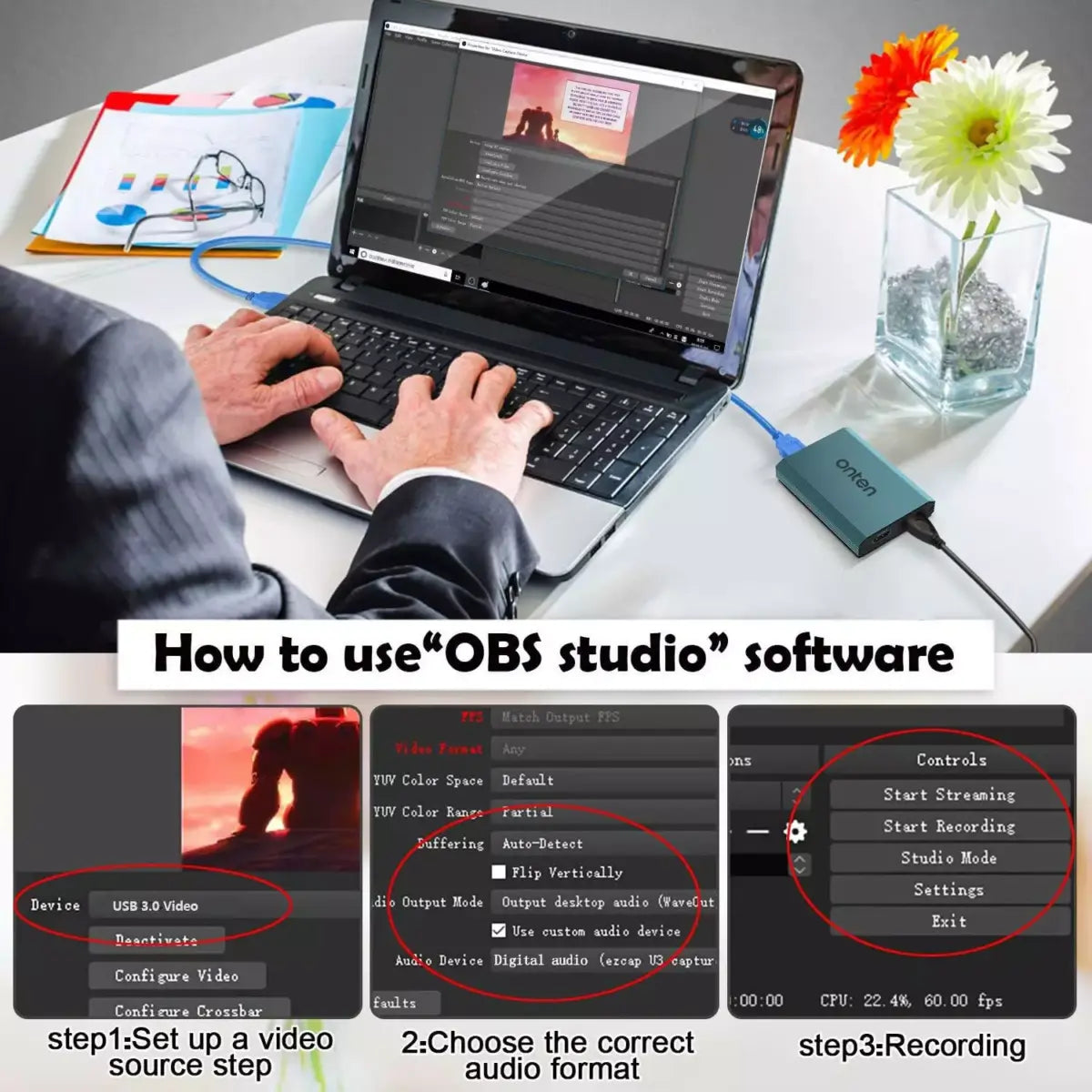 ONTEN 4K Audio Video Capture Card 4K@30Hz