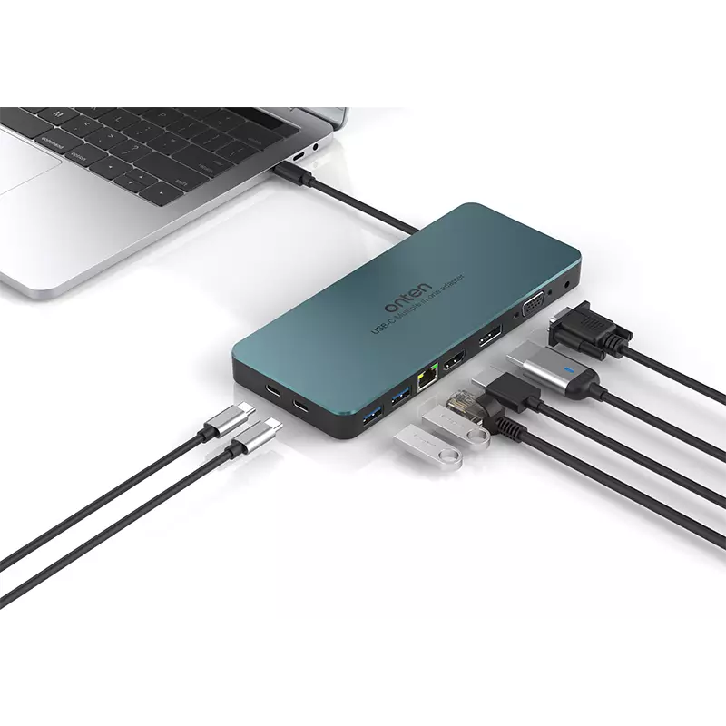 Onten Hub 9*1 Type C To 2-Ports USB3.0 HDMI Ethernet Display VGA Audio 2 Ports Type C OTN 9188S