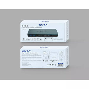 Onten Hub 9*1 Type C To 2-Ports USB3.0 HDMI Ethernet Display VGA Audio 2 Ports Type C OTN 9188S