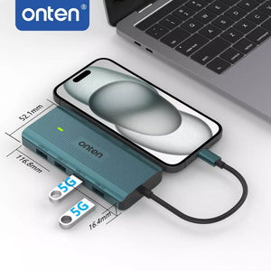 ONTEN UC962 USB C Docking Station HDMI 4K@30Hz, Ethernet RJ45 (1000/100/10), USB 3.0 X4, 3.5mm Audio Jack, SD 3.0/TF3.0, USB-C PD 3.0