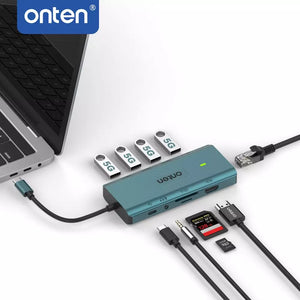 ONTEN UC962 USB C Docking Station HDMI 4K@30Hz, Ethernet RJ45 (1000/100/10), USB 3.0 X4, 3.5mm Audio Jack, SD 3.0/TF3.0, USB-C PD 3.0