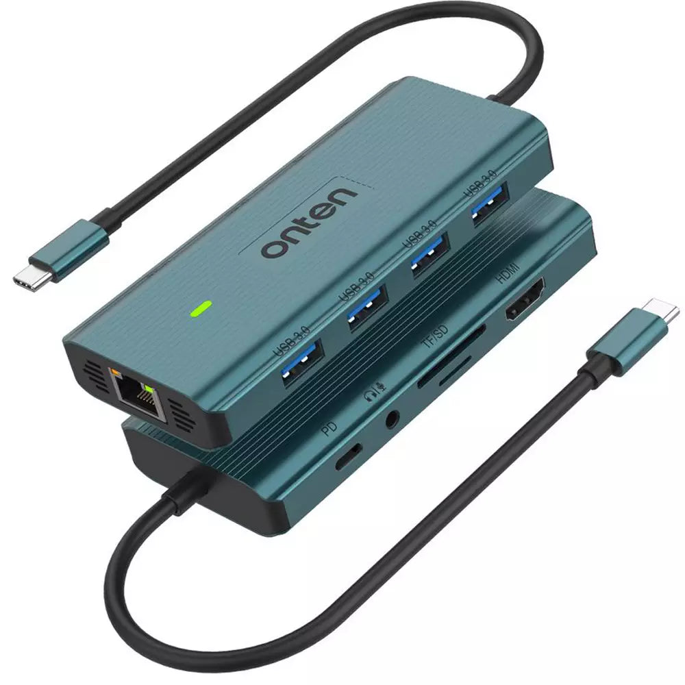 ONTEN UC962 USB C Docking Station HDMI 4K@30Hz, Ethernet RJ45 (1000/100/10), USB 3.0 X4, 3.5mm Audio Jack, SD 3.0/TF3.0, USB-C PD 3.0
