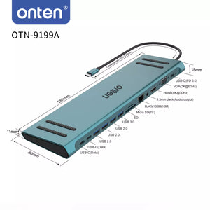 ONTEN 9199A USB C Docking Station 13 in 1 HDMI VGA PD(3.0), 4*USB, 2*USB C, 10/100M Gigabit