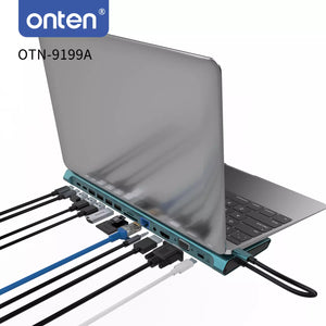 ONTEN 9199A USB C Docking Station 13 in 1 HDMI VGA PD(3.0), 4*USB, 2*USB C, 10/100M Gigabit