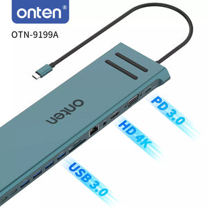 ONTEN 9199A USB C Docking Station 13 in 1 HDMI VGA PD(3.0), 4*USB, 2*USB C, 10/100M Gigabit