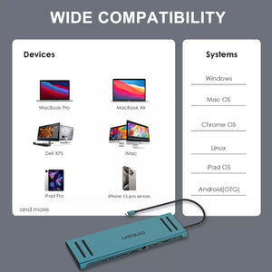 ONTEN 9199A USB C Docking Station 13 in 1 HDMI VGA PD(3.0), 4*USB, 2*USB C, 10/100M Gigabit