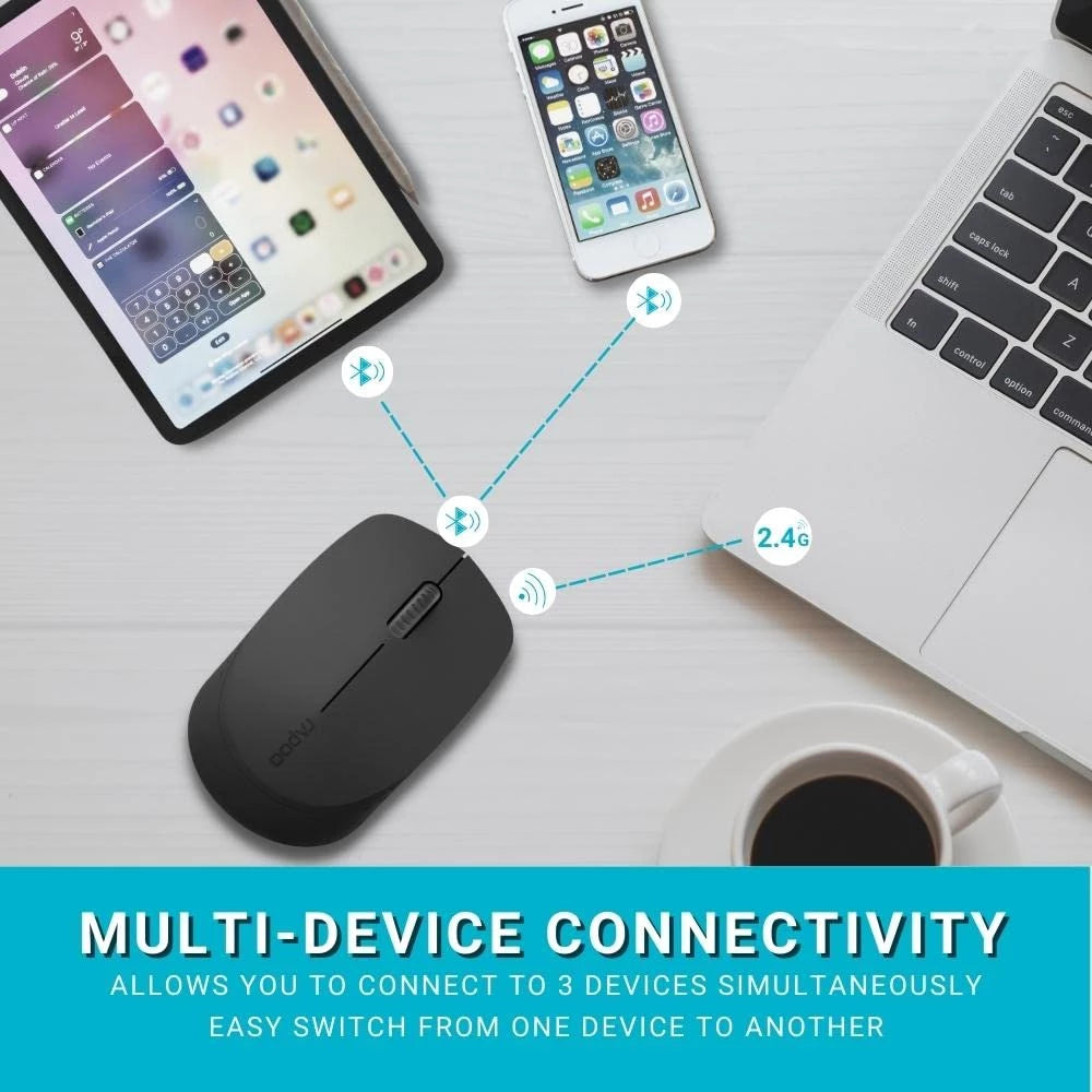 Rapoo M100 Ultra Silent Wireless Mouse with Bluetooth Multi-Device Connectivity Upto 3 Devices (grey)