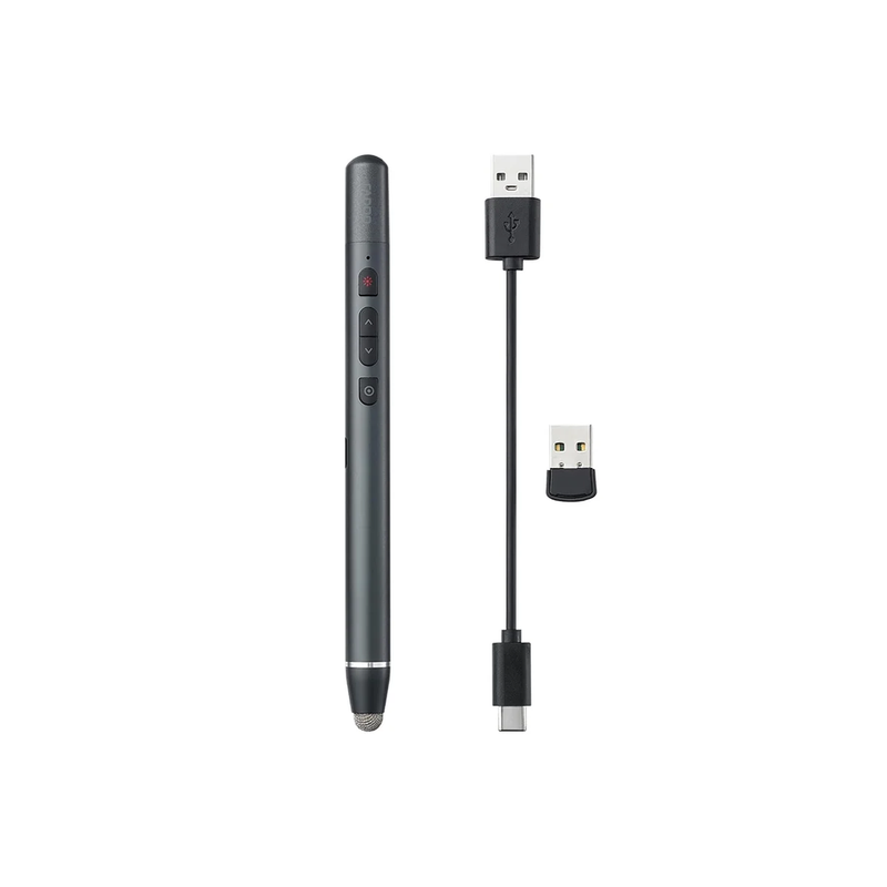 Rapoo XR200 Wireless Presenter with Touchable head for Capacitive Screens, 2.4 GHz, 3R Red Laser, 30-Meter Range, 4 Buttons- Laser, Page-Up/Down, & Hyperlink | Rechargeable Black