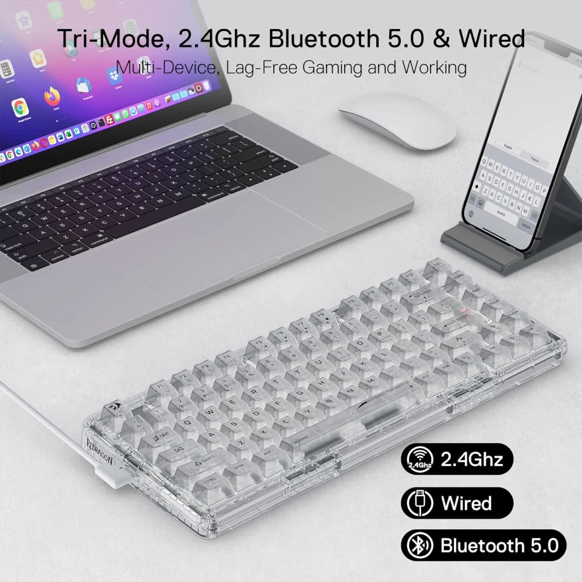 Redragon K649 PRO 78% Wireless Gasket RGB Gaming Keyboard, 3-Modes