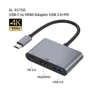 Onten Hub 3in1 Type-C To HDMI 4K*1@60Hz/HDMI 2K*1@60Hz + PD Charge OTN-9175S