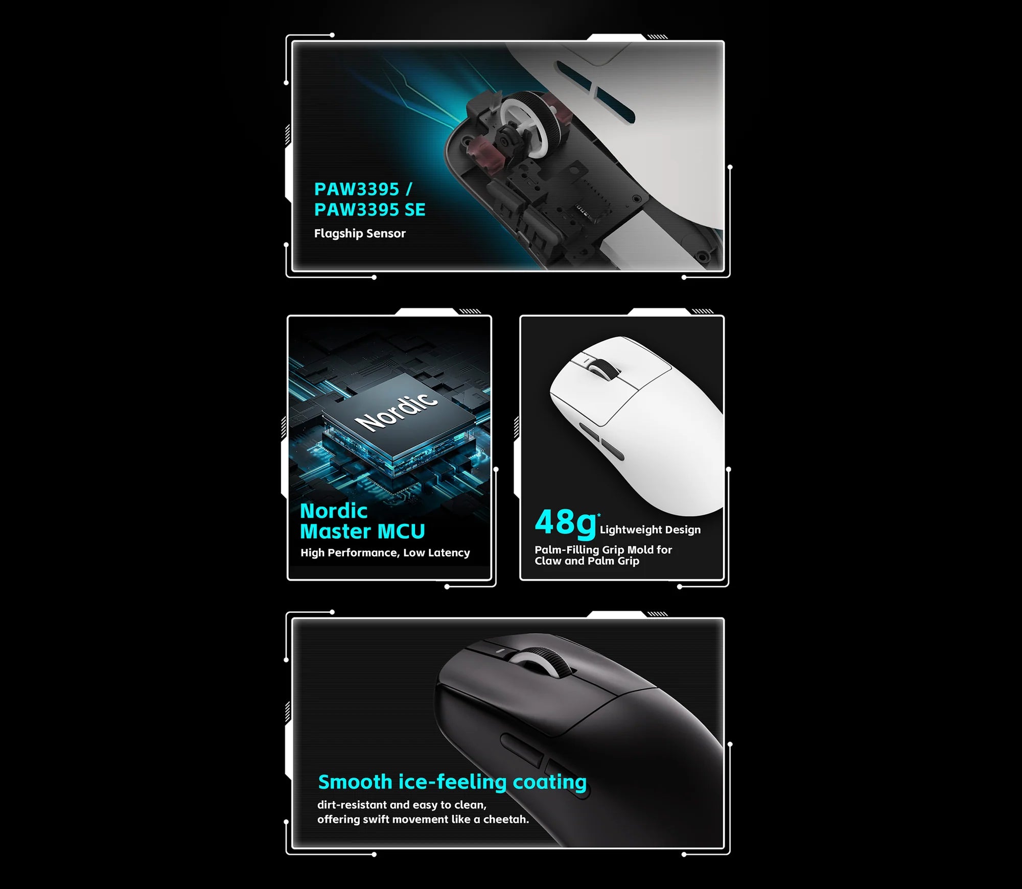 VXE Dragonfly R1 Pro Max Wireless, Wired – Optical Sensor 26,000 DPI PAW3395 – Chip Nordic 52840 – Battery Life 150 Hour – 54 Grams (Black)