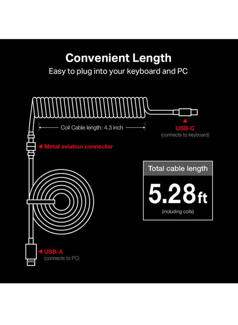 Redragon A115B Type C USB Coiled Spring Wire Cable